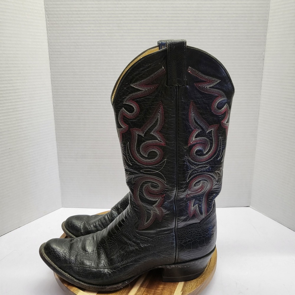 Panhandle Slim Cowboy Boots Mens 7.5 D Black Good Exotic Leather Western 60742